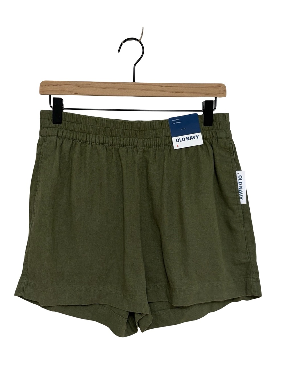 NEW Old Navy High-Waisted Linen-Blend Pull-On Shorts in Olive 3.5” - Size S
